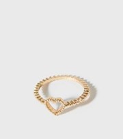 New Look Gold Textured Heart Ring